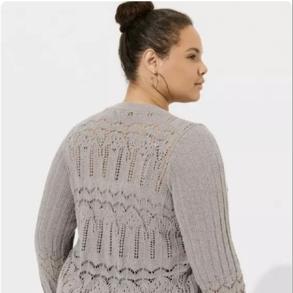 NWT Torrid Women's Grey Sweater Pointelle Cardigan V-Neck Sweater Size 3x - Picture 4 of 15